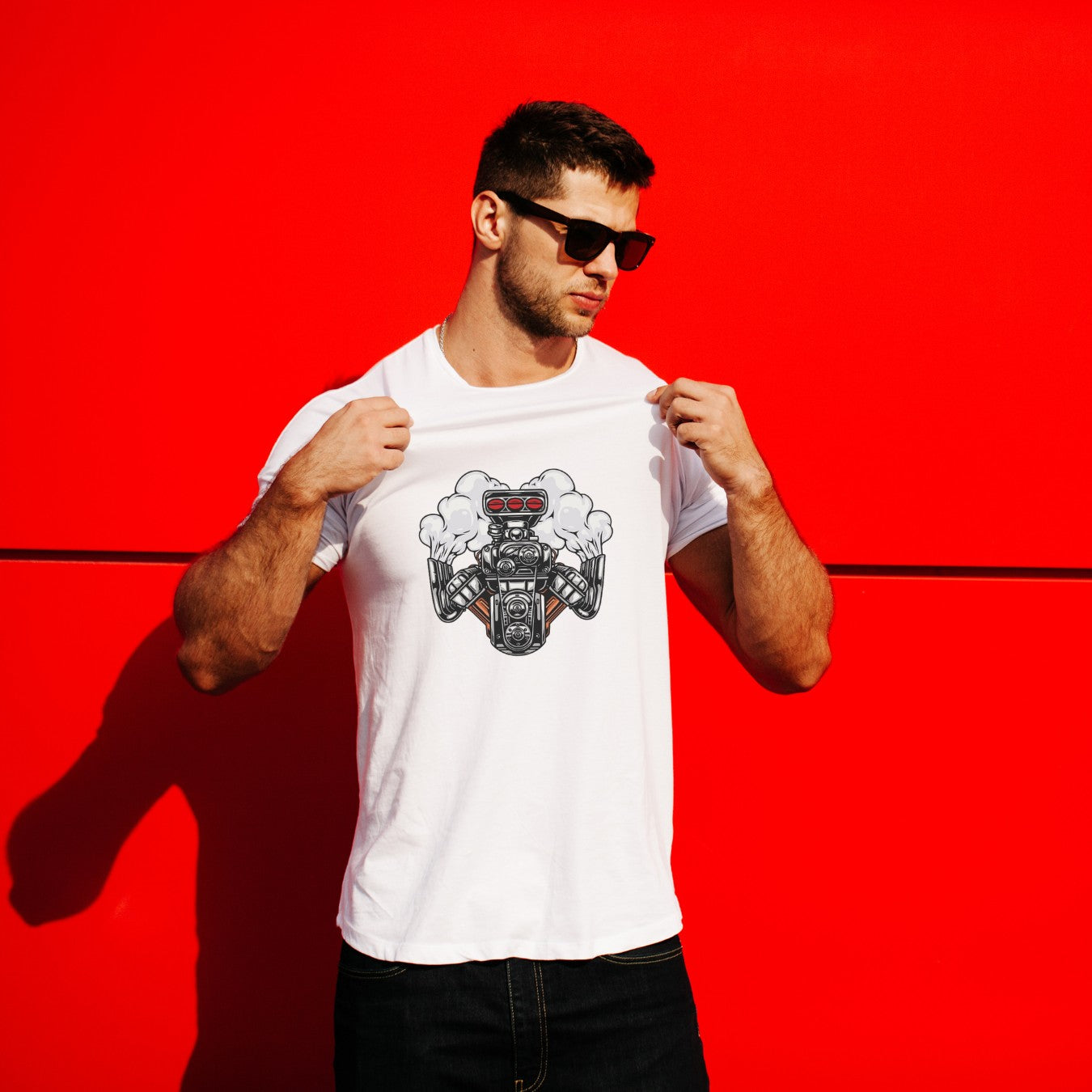 V8 engine printed T-shirt